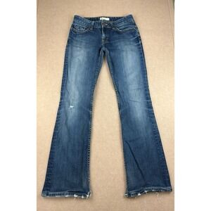 BKE Jeans Women 28 Blue Bootcut Eve Stretch Low Rise Frayed Hem Embroidered
